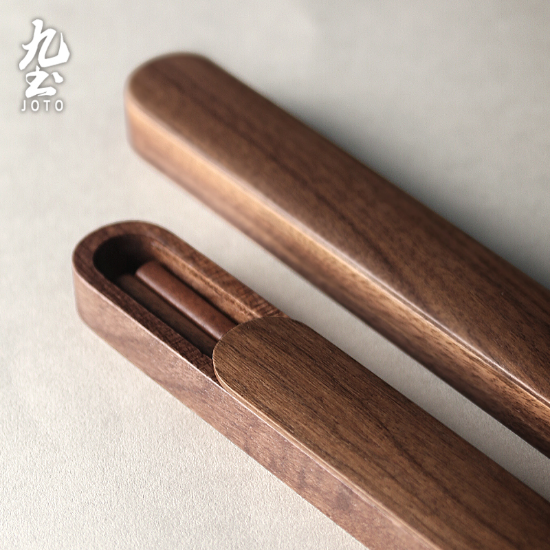 日式手工筷子便携收纳盒旅行环保筷复古胡桃木筷餐具学生木筷子盒