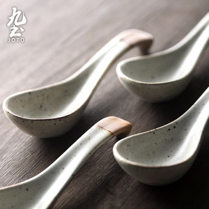 日式手工粗陶复古家用创意饭勺