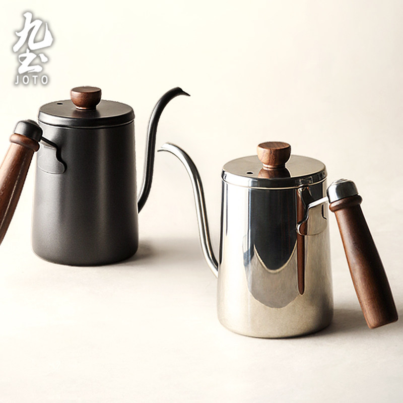 九土日式手冲咖啡壶不锈钢挂耳长嘴壶防烫木柄带刻度家用手冲咖啡
