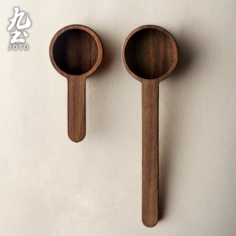 九土日式手工黑胡桃木咖啡豆勺量勺复古风实木计量勺长柄搅拌勺子-封面