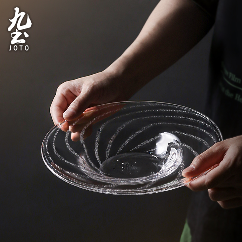 九土创意玻璃盘子透明气泡甜品果盘餐盘宽沿玻璃沙拉盘菜盘冷菜盘