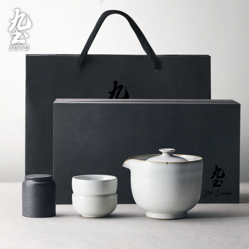 日式茶具套装手绘陶瓷功夫茶具鎏金复古快客杯清酒壶中秋送礼
