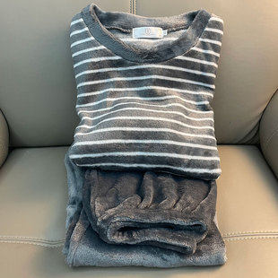 珊瑚绒睡衣男士秋冬季加绒套装青少年宽松休闲毛绒家居服法兰绒冬