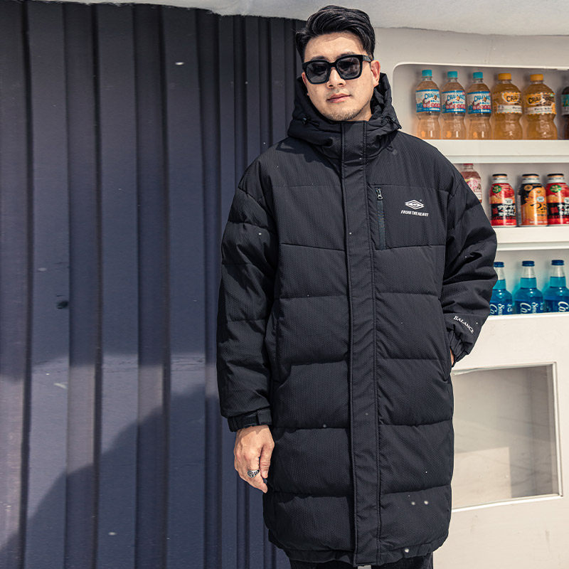 2025大码男装冬季加厚羽绒服胖子加肥加大长款休闲防寒连帽外套