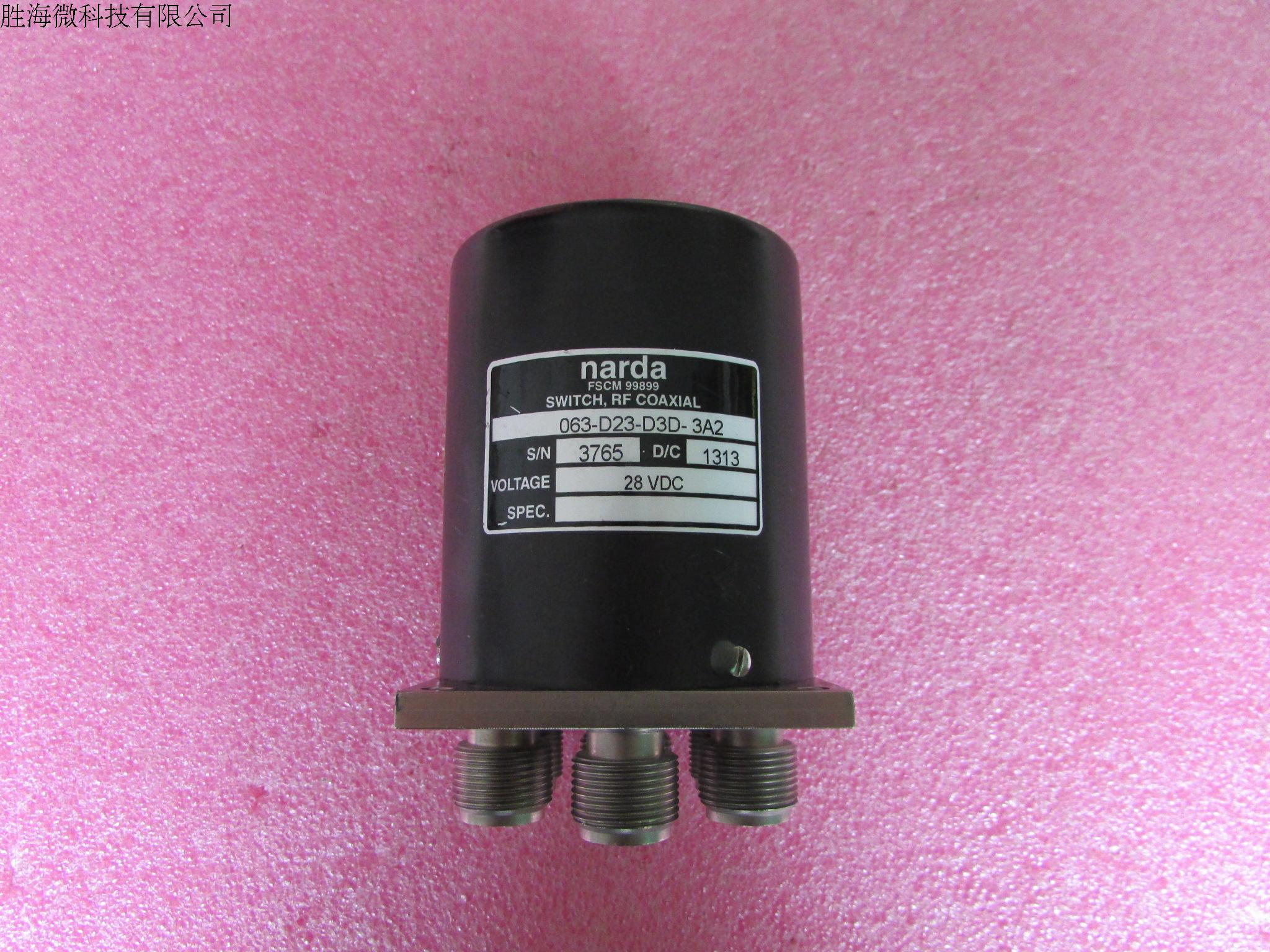 NARDA  SP6T DC-12.4GHz 500W  28V N 射频微波继电器同轴开关   质量包好，包能用  可提供详细测试图 请放心购买 型号：063-D23-D3D-3A2 频率范围：DC-12.4GHz   插损：0.4dB 隔离度：80dB 输入最大功率：500W 工作