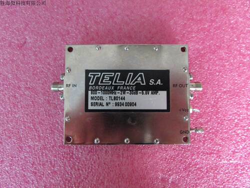 进口 330-1100MHz 30dB  SMA 2W 射频微波低噪声高功率放大器  质量包好，包能用  可提供详细测试图 型号：TLB0144 工作频率：330-1100MHz 增益：30dB 输出功率:2W 工作电压:5.6V 接头： SMA 增益测试时加了-60dB 衰减器
