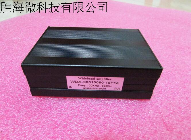 100KHz-60GHz 15dB 15dBm  微波超宽带放大器 宽带中功率放大器 模块 特性 • 型号：WDA-00010060-15P15 • 超宽带：100KHz - 60GHz                    • 增益：15dB typ • 输出P1dB点：15dBm typ •