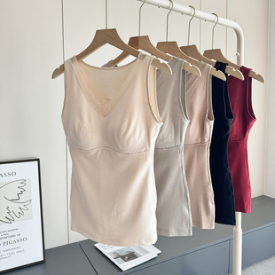 简约V领保暖背心女双面磨毛暖感蚕丝保温杯25年新款 打底内衣 修身