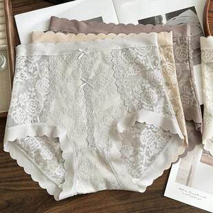 桑蚕丝抗菌裆三角裤 轻奢蕾丝性感大码 高腰微收腹女士内裤 25春新款
