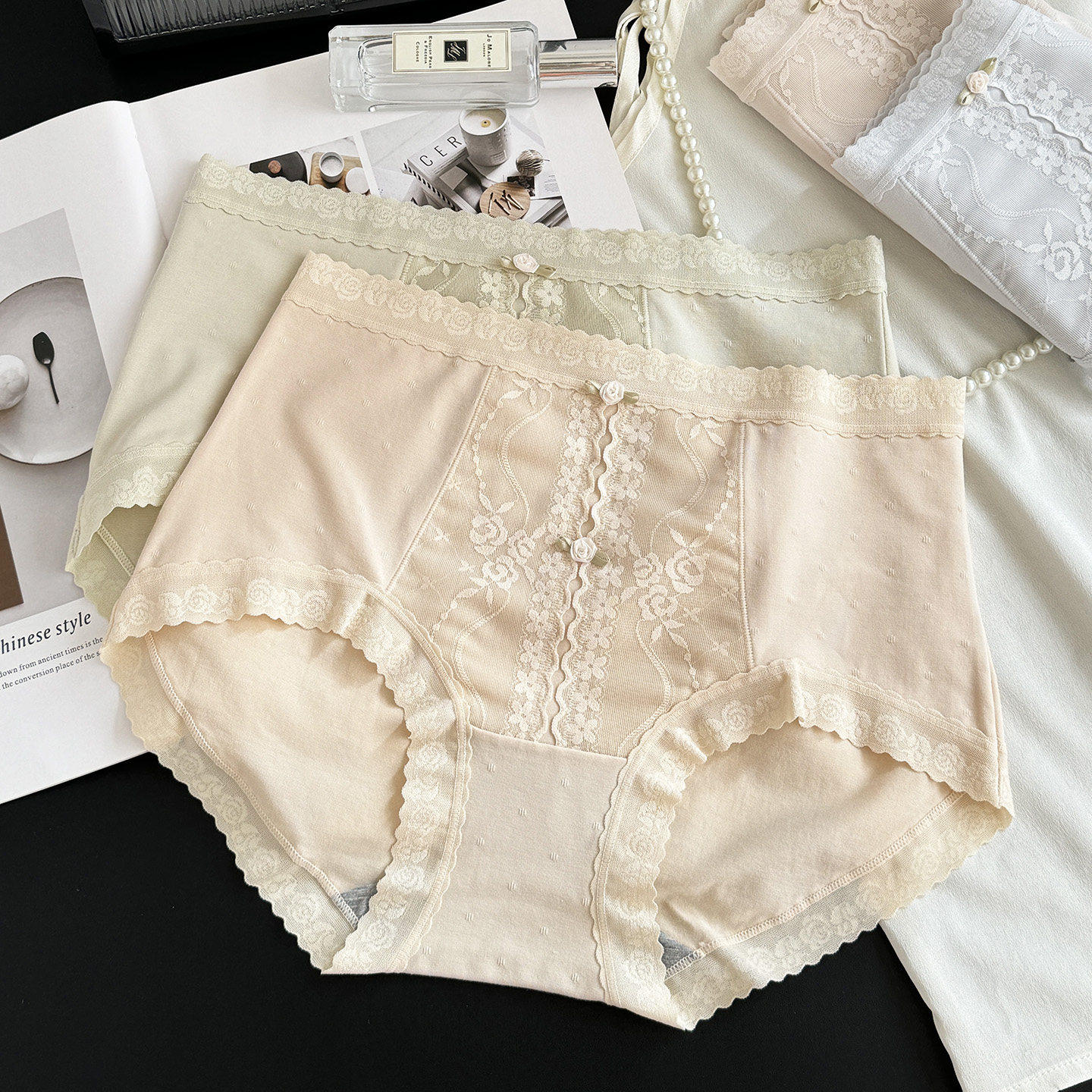 彩田内裤女25年秋新款莫代尔棉中高腰蕾丝大码性感抑菌女士三角裤