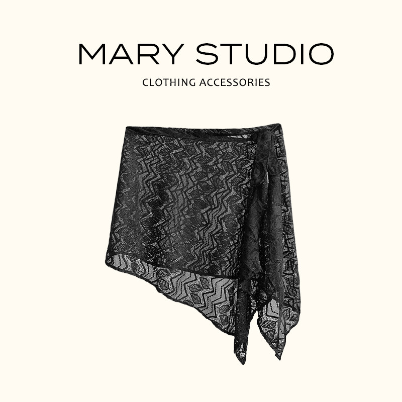 显瘦薄款黑色蕾丝不规则裙摆半身裙女系带叠穿遮屁帘百搭短裙