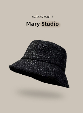 秋冬设计师小香风韩版黑色编织渔夫帽女保暖百搭显脸小宽檐遮阳帽
