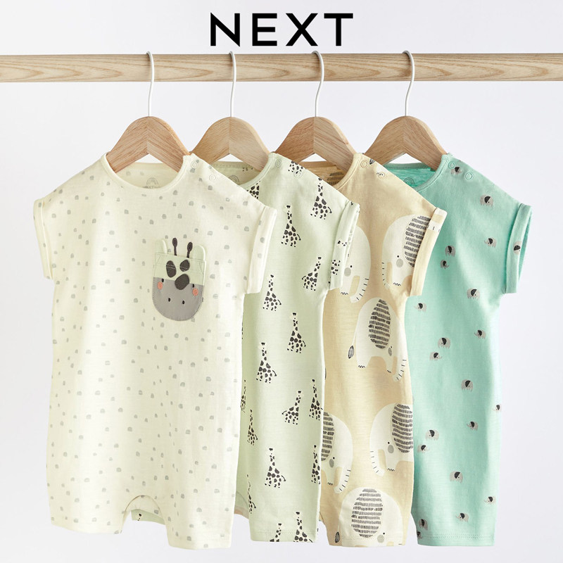 英国next进口婴儿短袖连体宝宝哈衣baby夏薄款长颈鹿小象连裤爬服