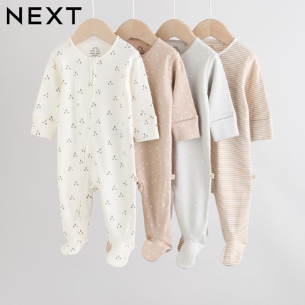 英国NEXT进口婴儿长袖连体衣男女宝春秋包脚爬服纯棉拉链星星睡衣