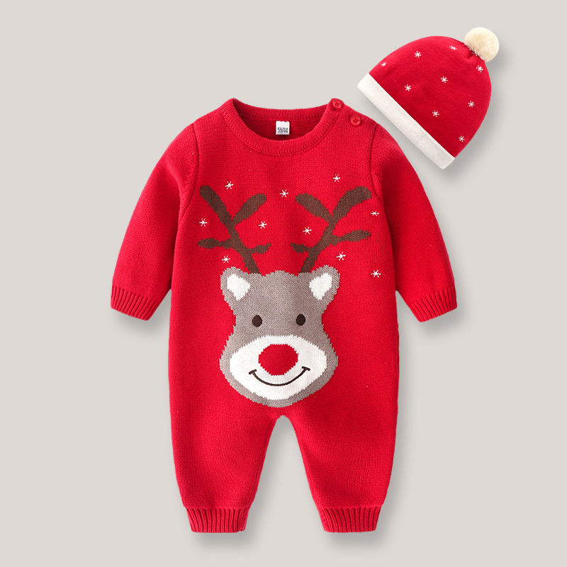 长袖宝圣诞爬服圆领套头+连体衣