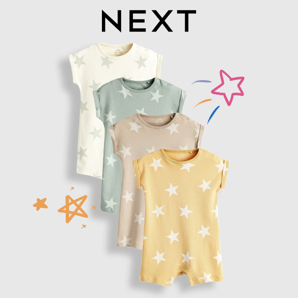 英国next进口婴儿纯棉短袖连体3宝宝套头哈衣星星带裤连身衣爬服