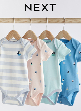 英国NEXT婴儿衣服夏季0-3个月baby薄款连身衣6男宝短袖包屁衣爬服