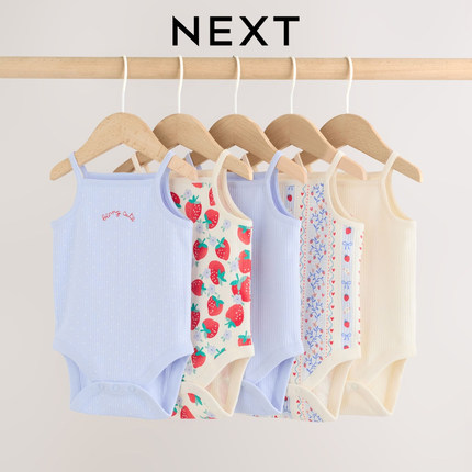 英国NEXT婴儿无袖包屁衣夏包臀爬服公主风吊带女宝草莓爱心连身衣