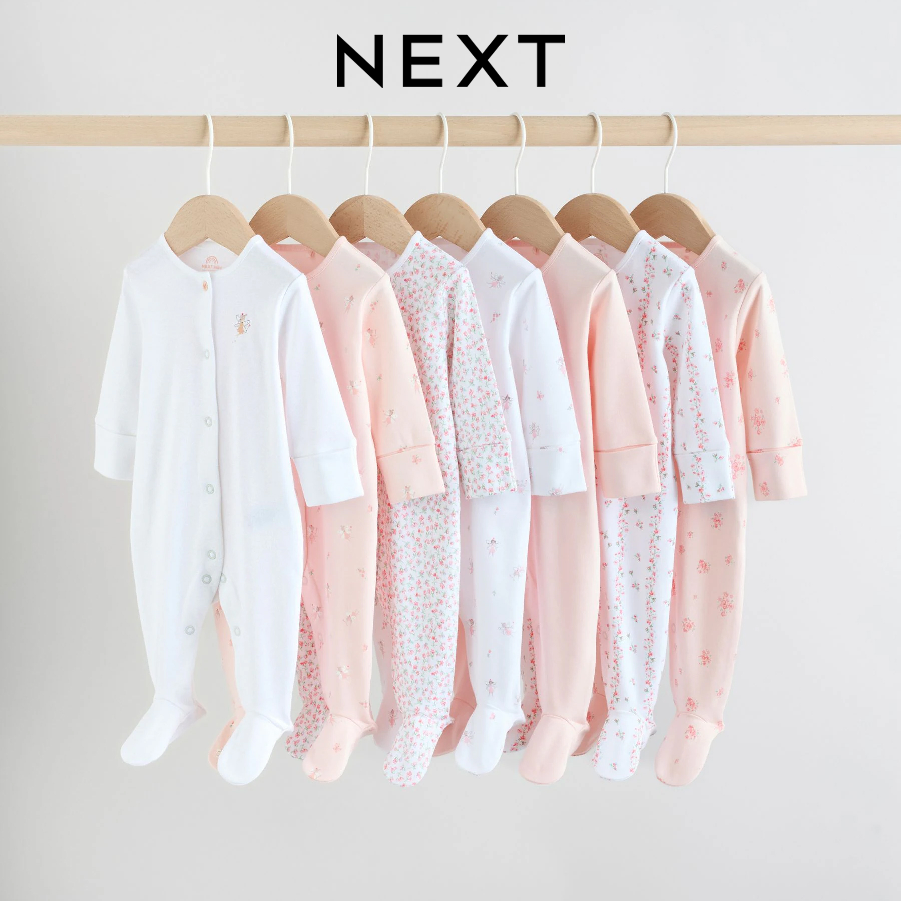 英国NEXT婴儿长袖爬服女宝开襟按扣纯棉家居睡衣碎花仙子包脚连体