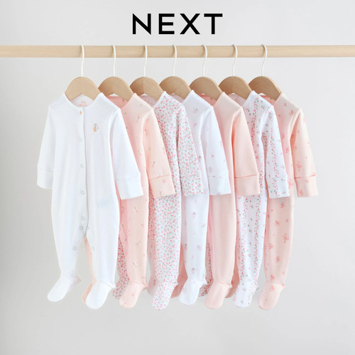 英国NEXT婴儿长袖爬服女宝开襟按扣纯棉家居睡衣碎花仙子包脚连体