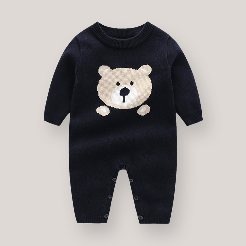 ins风婴儿套头小熊纯棉针织毛衣