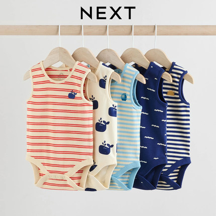 英国NEXT婴儿无袖包屁衣条纹哈衣夏季背心爬服男宝鲸鱼纯棉连身衣