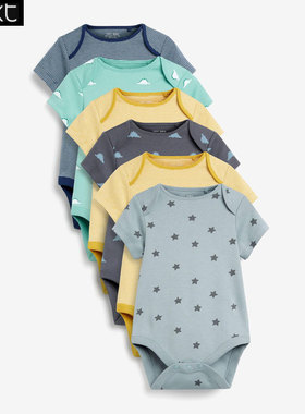 英国next纯棉包屁衣婴幼儿薄款套头爬服星星条纹简约可爱连体短袖