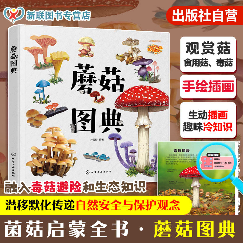 官方正版 蘑菇图典 孙雪松 3-8岁儿童孩子幼儿园低年级一二三年级宝典科普读物图书籍 真实手绘图片 形态各异的蘑菇