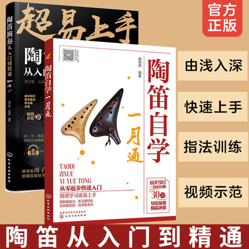 2册 陶笛演奏从入门到精通+陶笛自学一月通 陶笛曲谱教程书管乐器吹奏技巧方法教程中老年人大学零基础自学陶笛新手入门到精通书籍