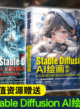 2册Stable Diffusion AI绘画教程 文生图图生图提示词模型训练插件应用+Stable Diffusion人工智能AI绘画教程 从娱乐到商用 正版书