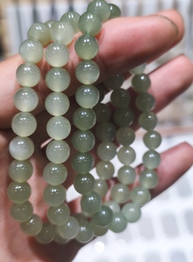 天然和田玉手串女青白玉圆珠单圈