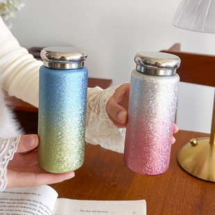 覆钛迷你保温杯女士精致水杯小巧mini口袋杯冰花渐变色喝水杯子
