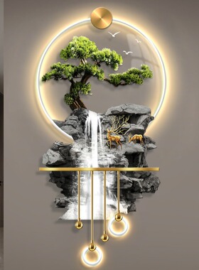 迎客松轻奢高山流水玄关立体LED灯光挂画装饰画走廊过道艺术壁画