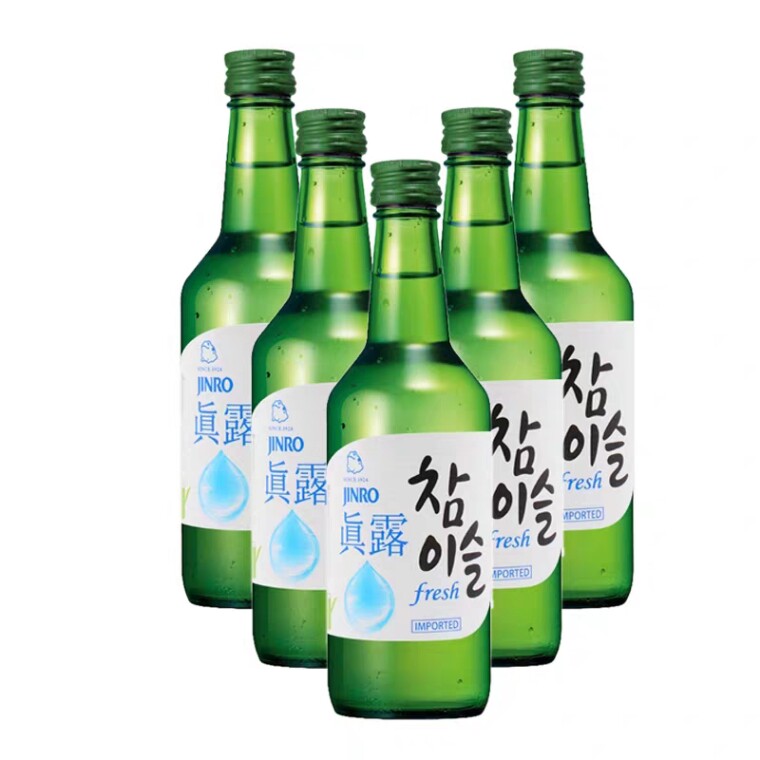 韩国进口真露烧酒17度20度原味竹炭烧酒 360ml*4瓶装 送2只烧酒杯