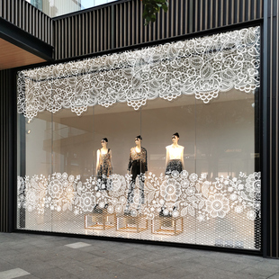 橱窗蕾丝腰线 线玻璃贴纸高级感法式网红餐饮女装店装饰ins玻璃贴