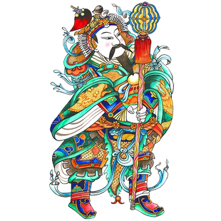 国潮门神玻璃贴纸中式国风尉迟恭茶神大门装饰静电贴招财防撞门贴