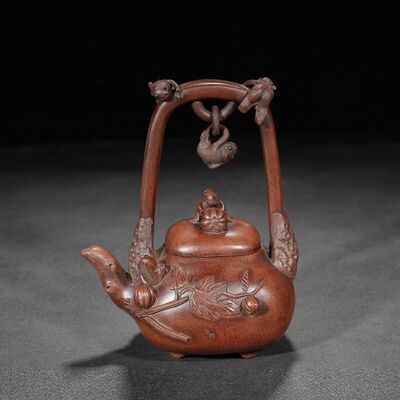 名家宜兴紫砂壶原矿提梁