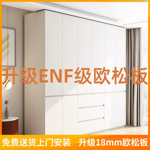 ENF级实木欧松板大衣柜免拉手新款卧室家用现代简约大衣橱