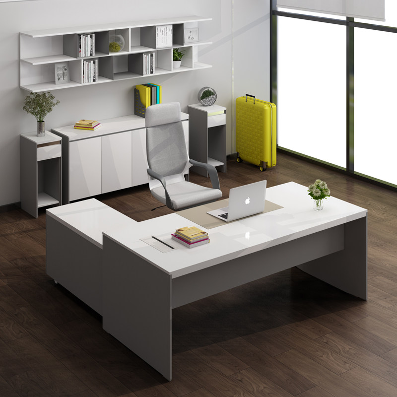 白色烤漆总经理办公桌大班台老板桌总裁大气单人现代简约家具_虎窝淘