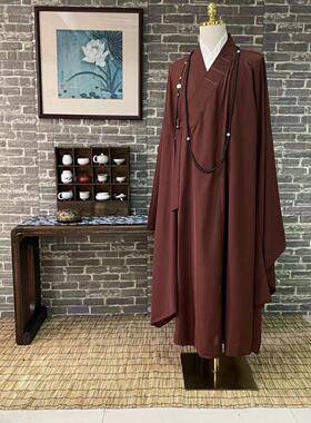 新款栖心僧服夏季薄款土黄色进口麻纱咖啡色大广袖海清和尚服僧人