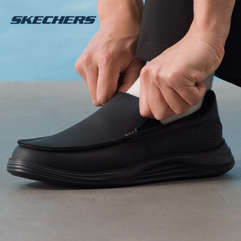 斯凯奇男鞋春季新款运动鞋官方正品休闲鞋软底鞋黑色通勤商务皮鞋