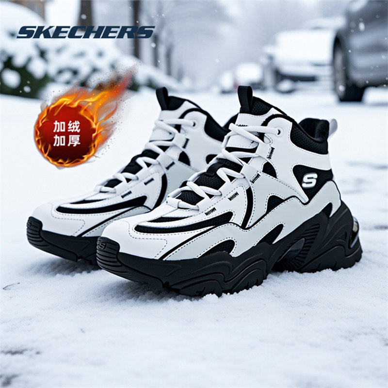 斯凯奇加绒中帮女鞋冬季新款运动鞋休闲鞋子二棉鞋保暖加厚老爹鞋