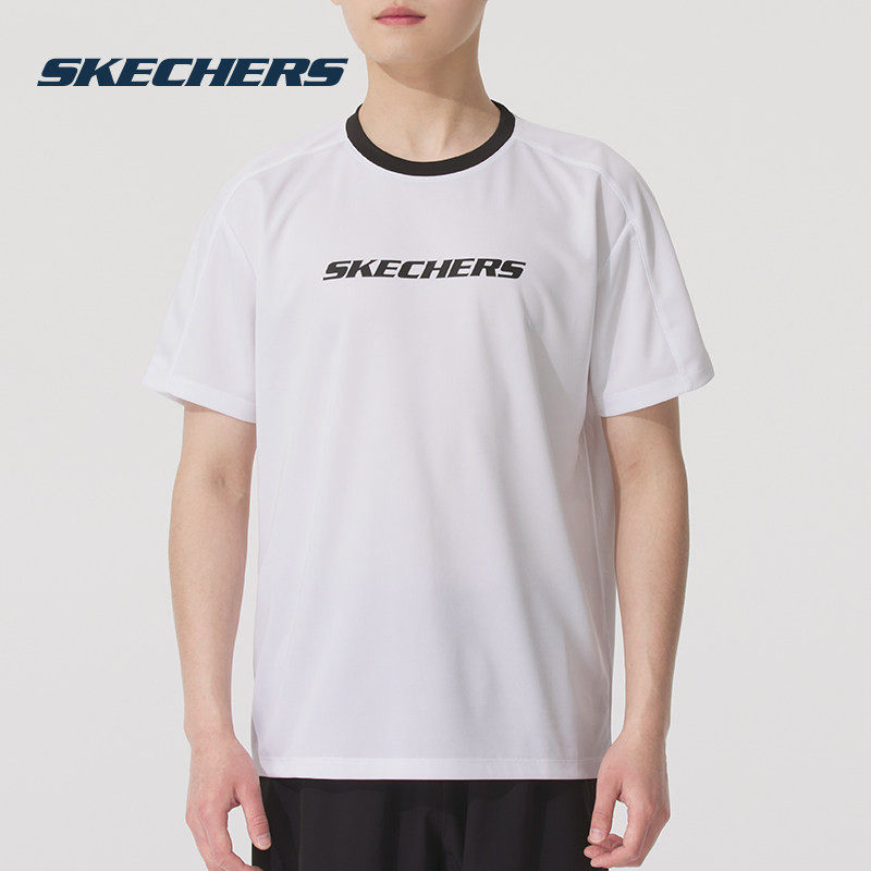 斯凯奇女装短袖春季新款白色休闲上衣官方正品男装半袖运动T恤衫