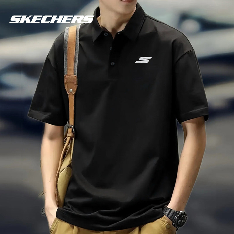 斯凯奇男装半袖官方正品黑色翻领运动上衣男士柔软亲肤短袖POLO衫,运动服/休闲服装,运动POLO衫,淘宝优惠券,粉丝福利购,淘宝优惠卷