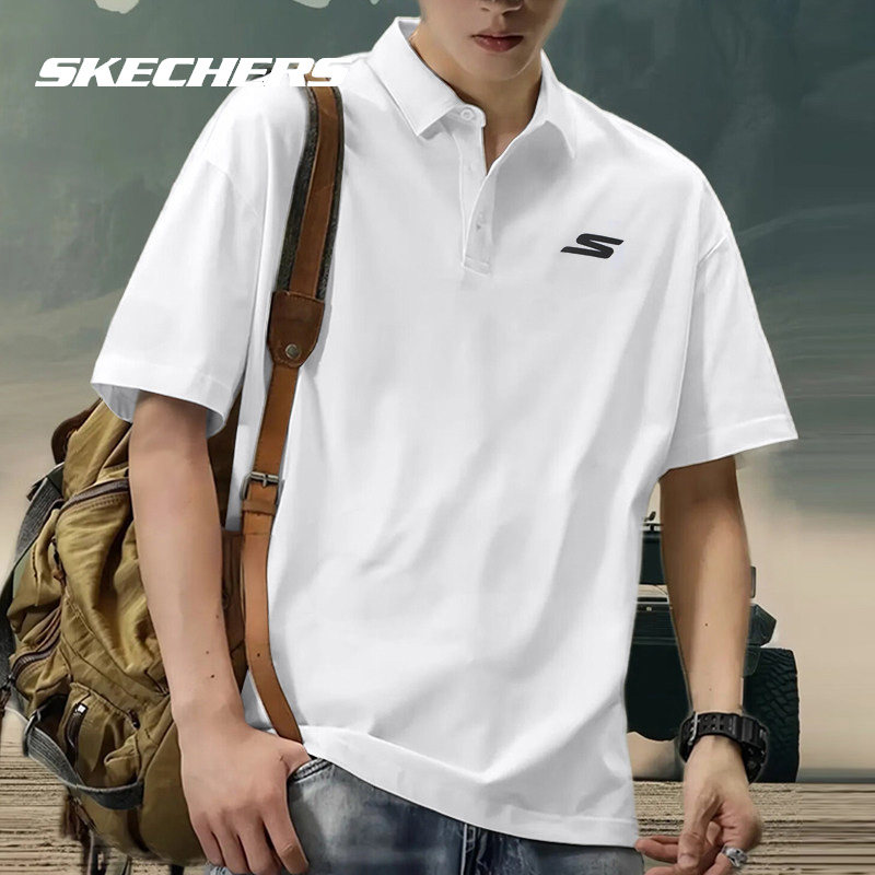 斯凯奇短袖夏季新款运动服男士商务POLO衫透气T恤白色半袖健身服