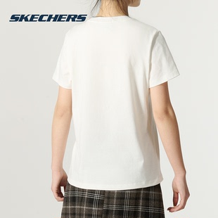 刺绣运动T恤休闲服舒适透气圆领上 夏季 SKECHERS斯凯奇短袖 女装