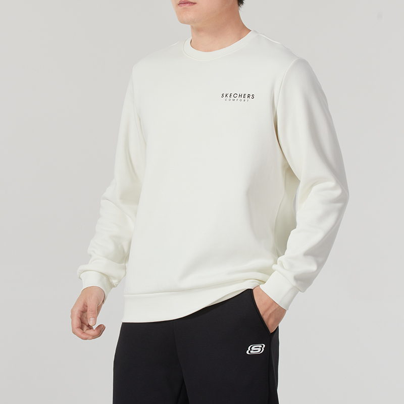 斯凯奇白色套头衫男冬季新款运动服时尚加绒户外休闲圆领卫衣
