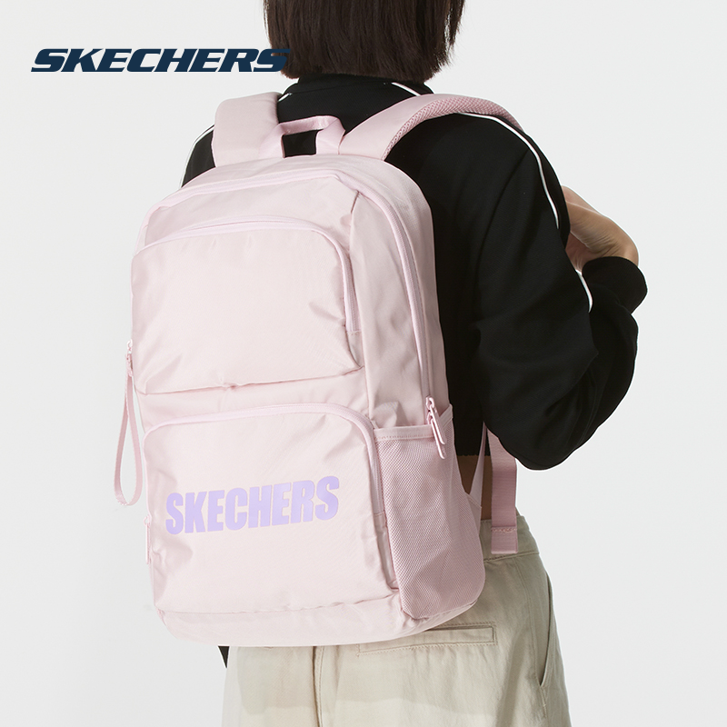 斯凯奇双肩包2026春季新款背包粉色通勤包官方正品大容量学生书包