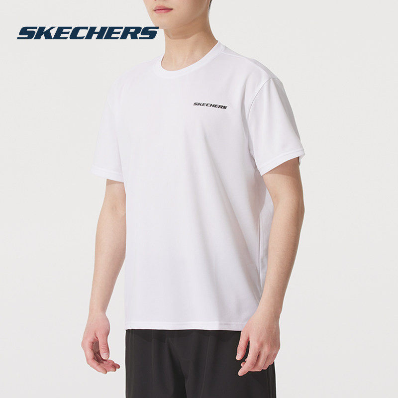 斯凯奇速干T恤男女同款夏季透气运动短袖宽松休闲上衣