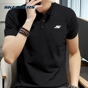 斯凯奇男装短袖春季新款透气体恤衫官方正品圆领半袖黑色男士上衣